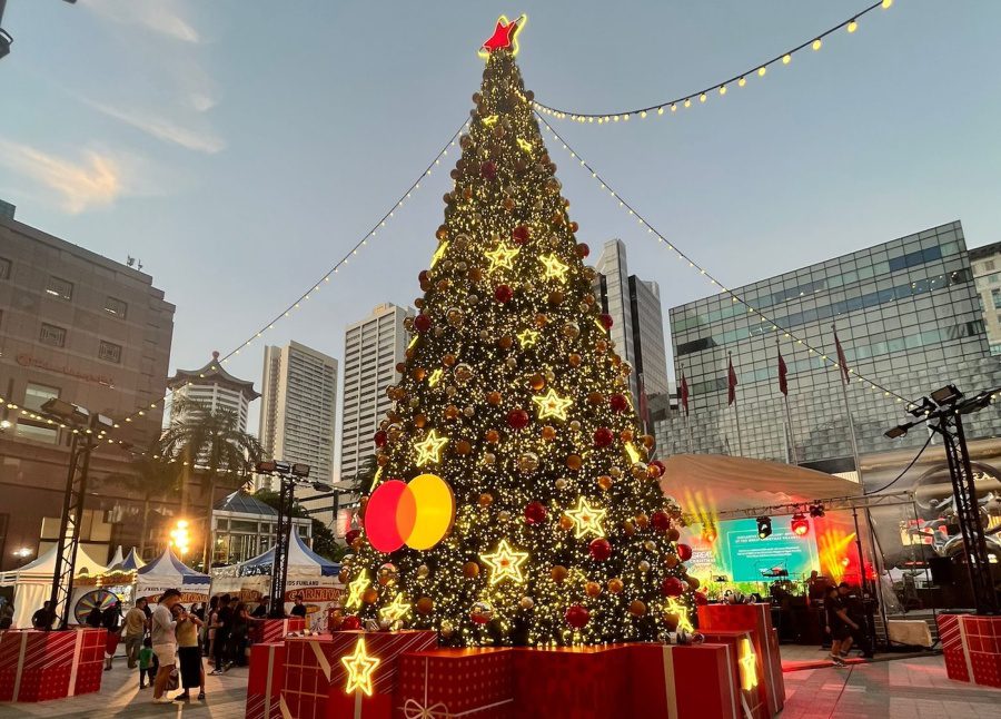 great christmas village ngee ann city civic plaza trees lights