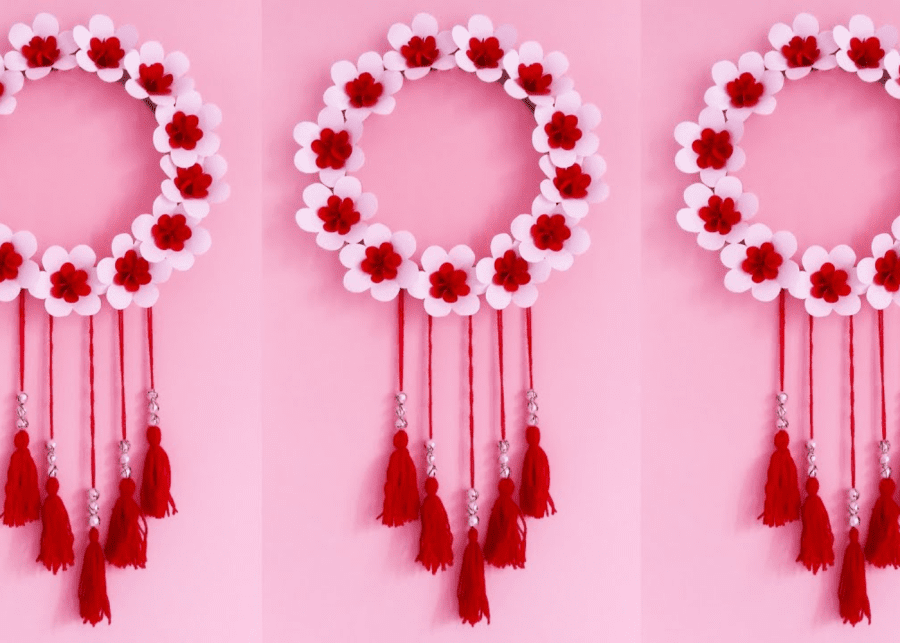 Red and white paper flowers