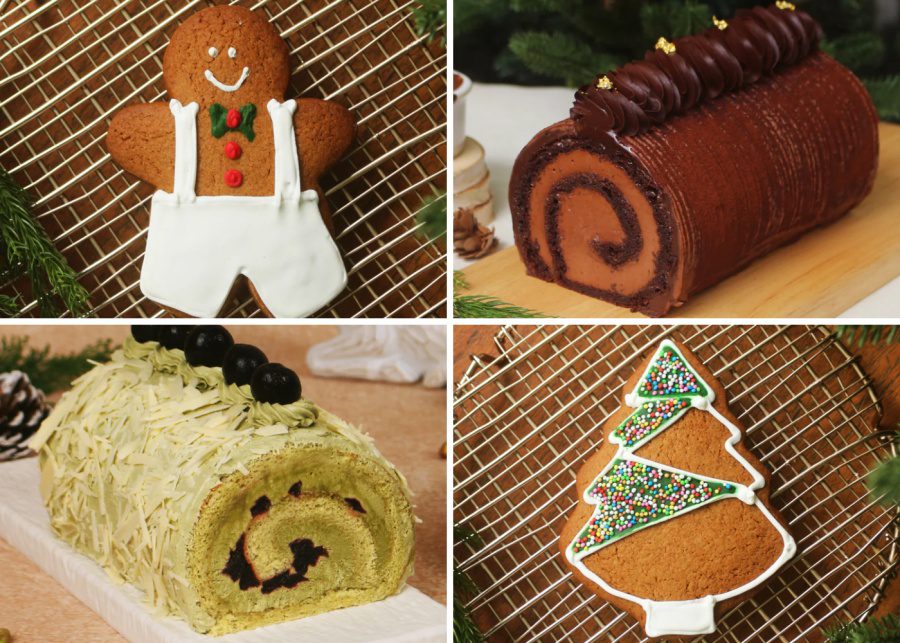 log cake and gingerbread cookies