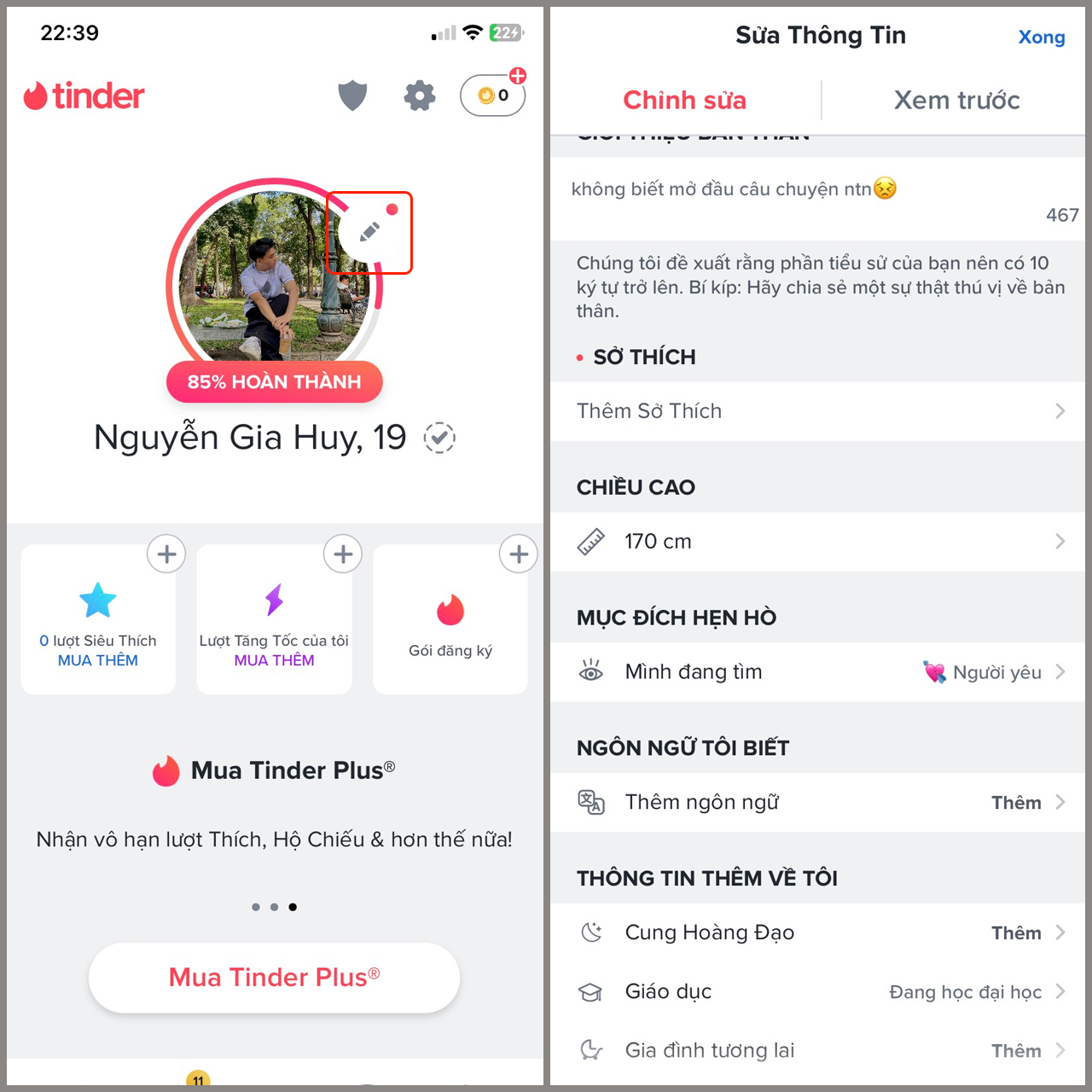 Cách thiết lập hồ sơ
