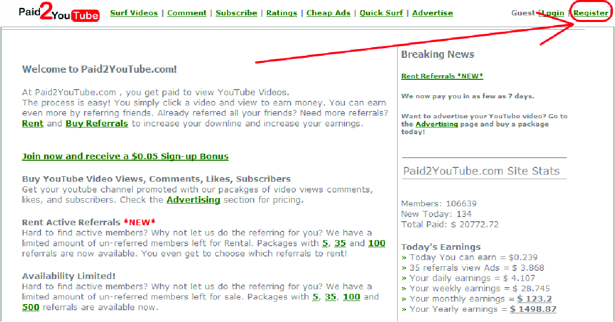 đăng ký kiếm tiền với Paid2Youtube - 1
