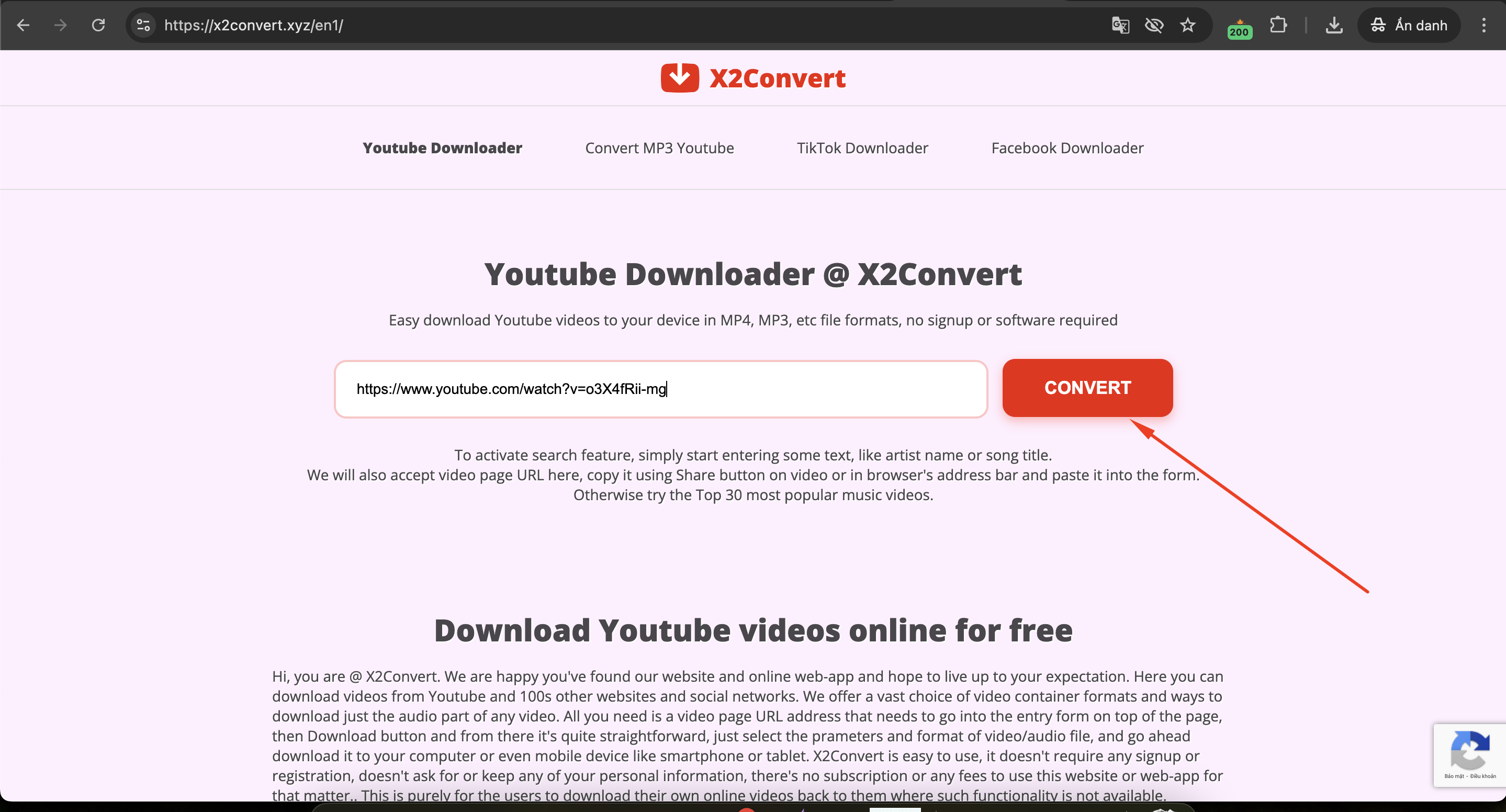 Download Video Youtube từ công cụ X2convert