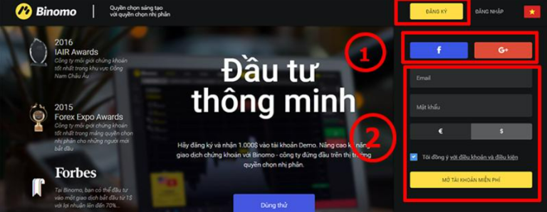 Cách đăng ký tài khoản Binomo