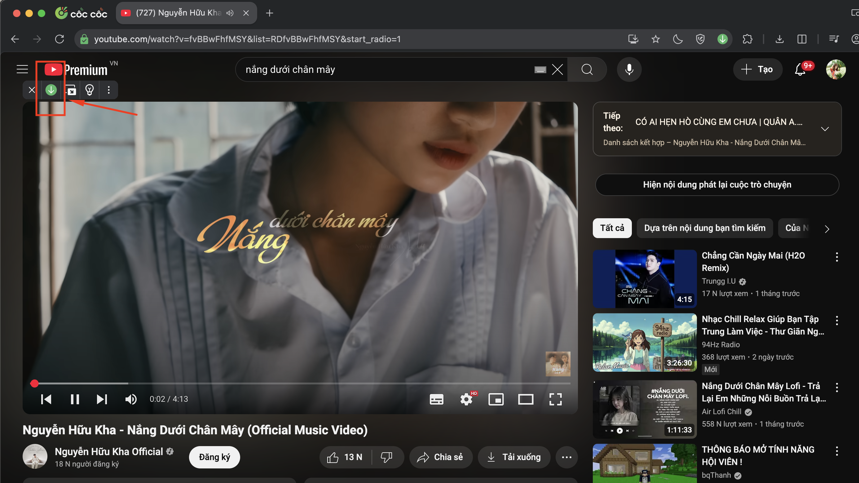 Download Youtube Video từ trình duyệt Cốc Cốc