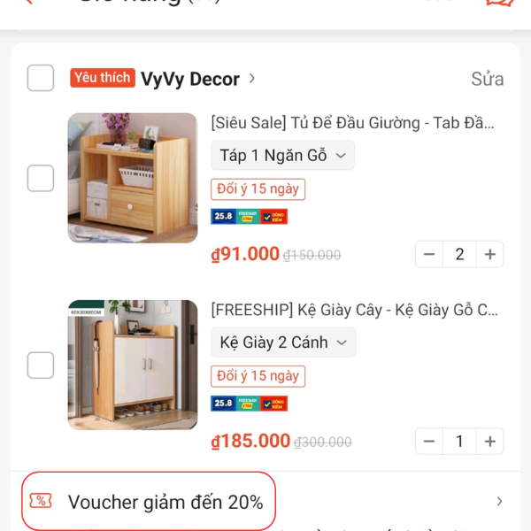 Cách săn voucher shopee từ giỏ hàng
