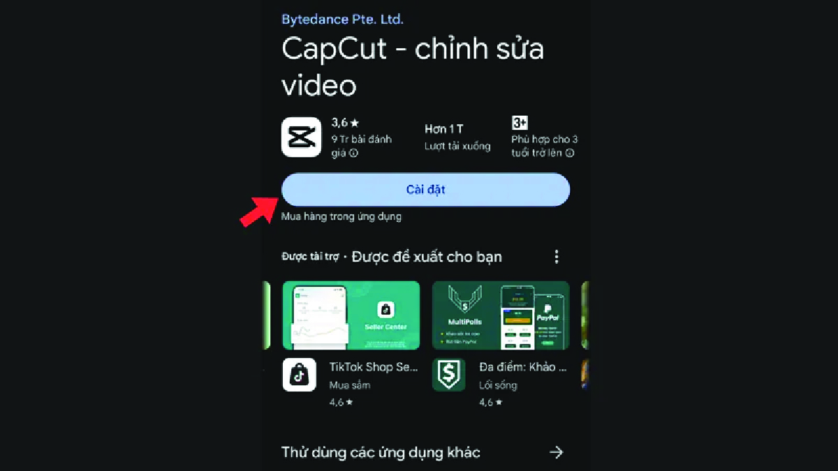 c&aacute;i đặt ứng dụng capcut tr&ecirc;n playstore