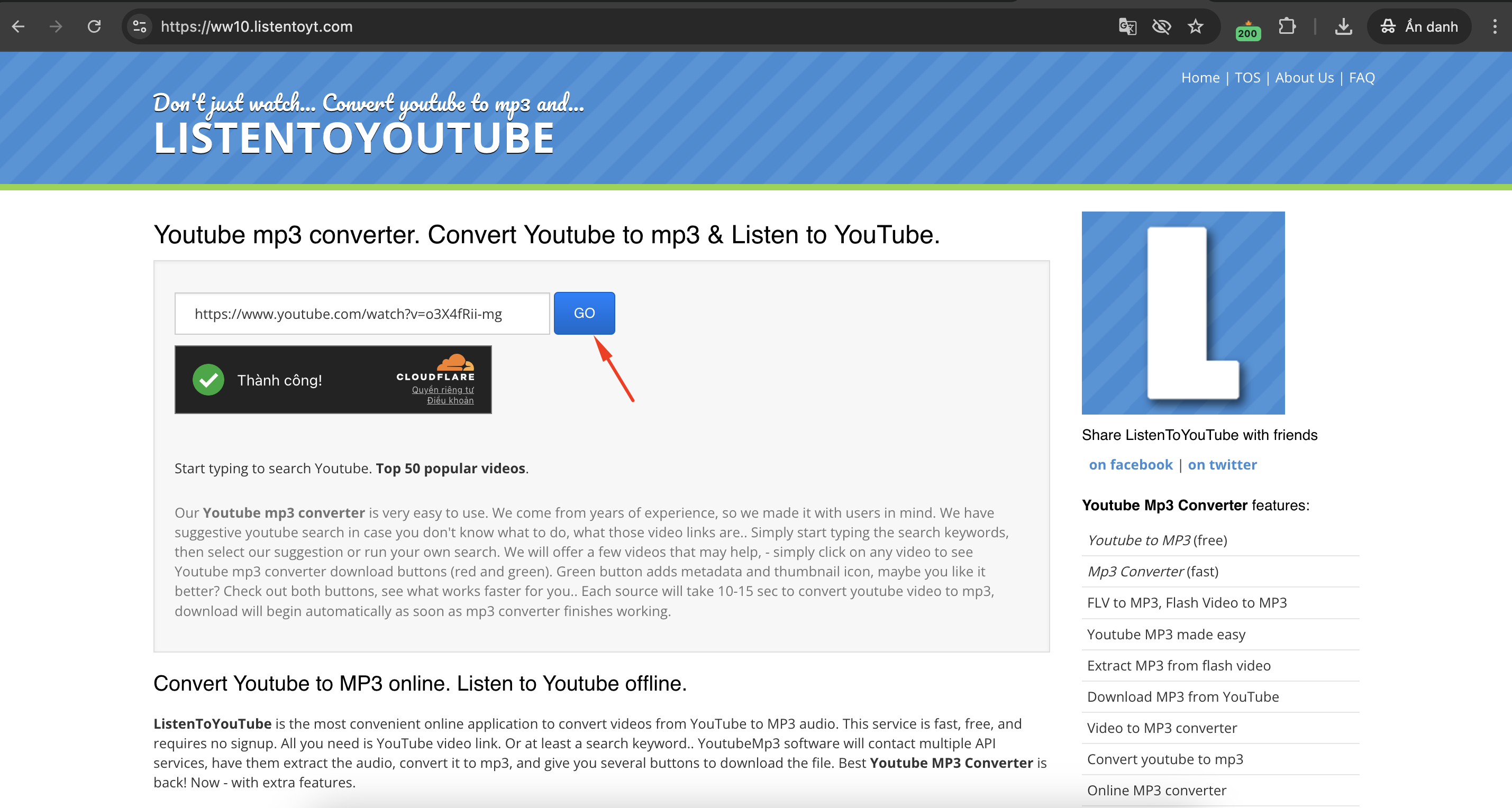 Download Video Youtube từ công cụ Listentoyoutube