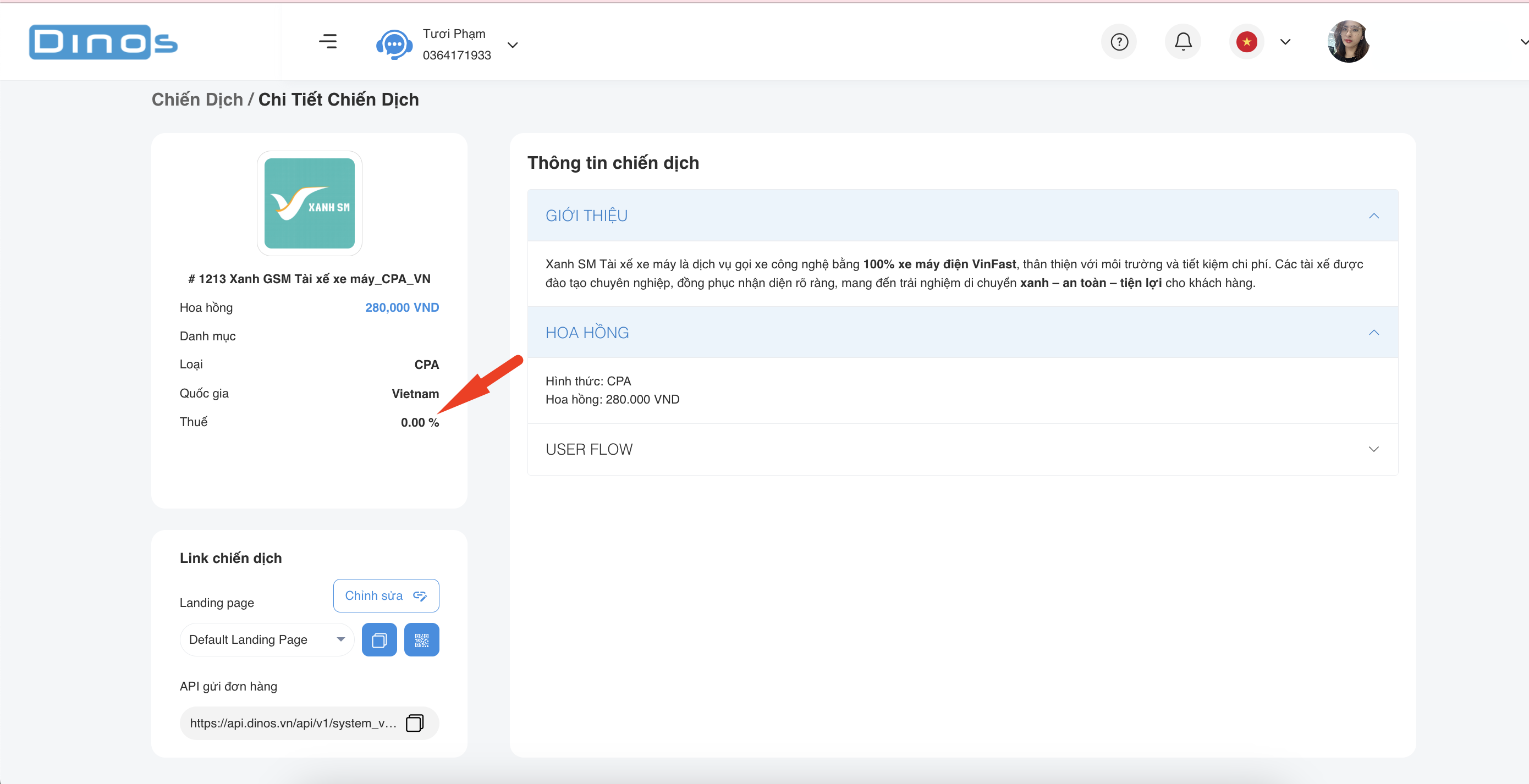 Làm sao để biết chiến dịch nào có áp dụng thuế?