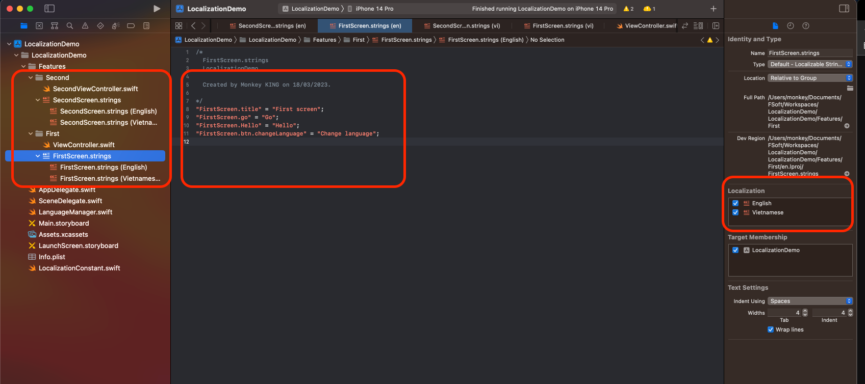 iOS/Swift/Localization Cách tách Localizable.strings thành nhiều file