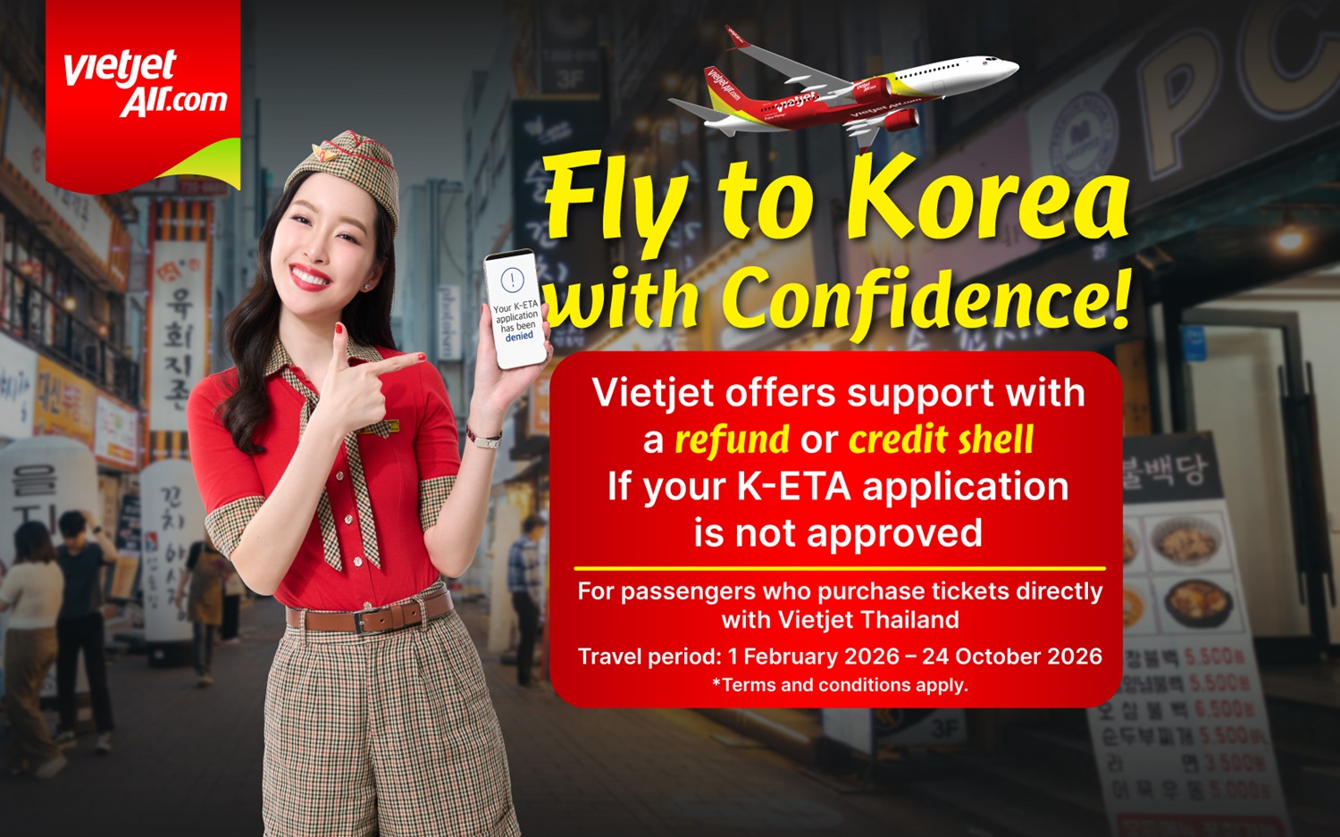 Vietjet Thailand Offers “K-ETA Refund & Credit Shell” for Flights to South Korea