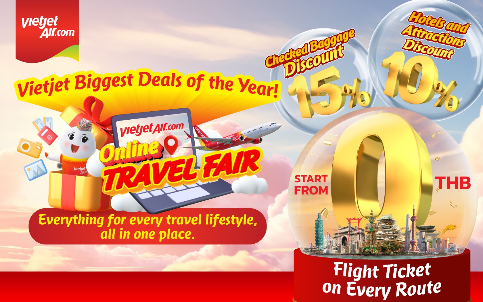 Vietjet Thailand hosts “Online Travel Fair” offering 1 million seats from 0 THB*