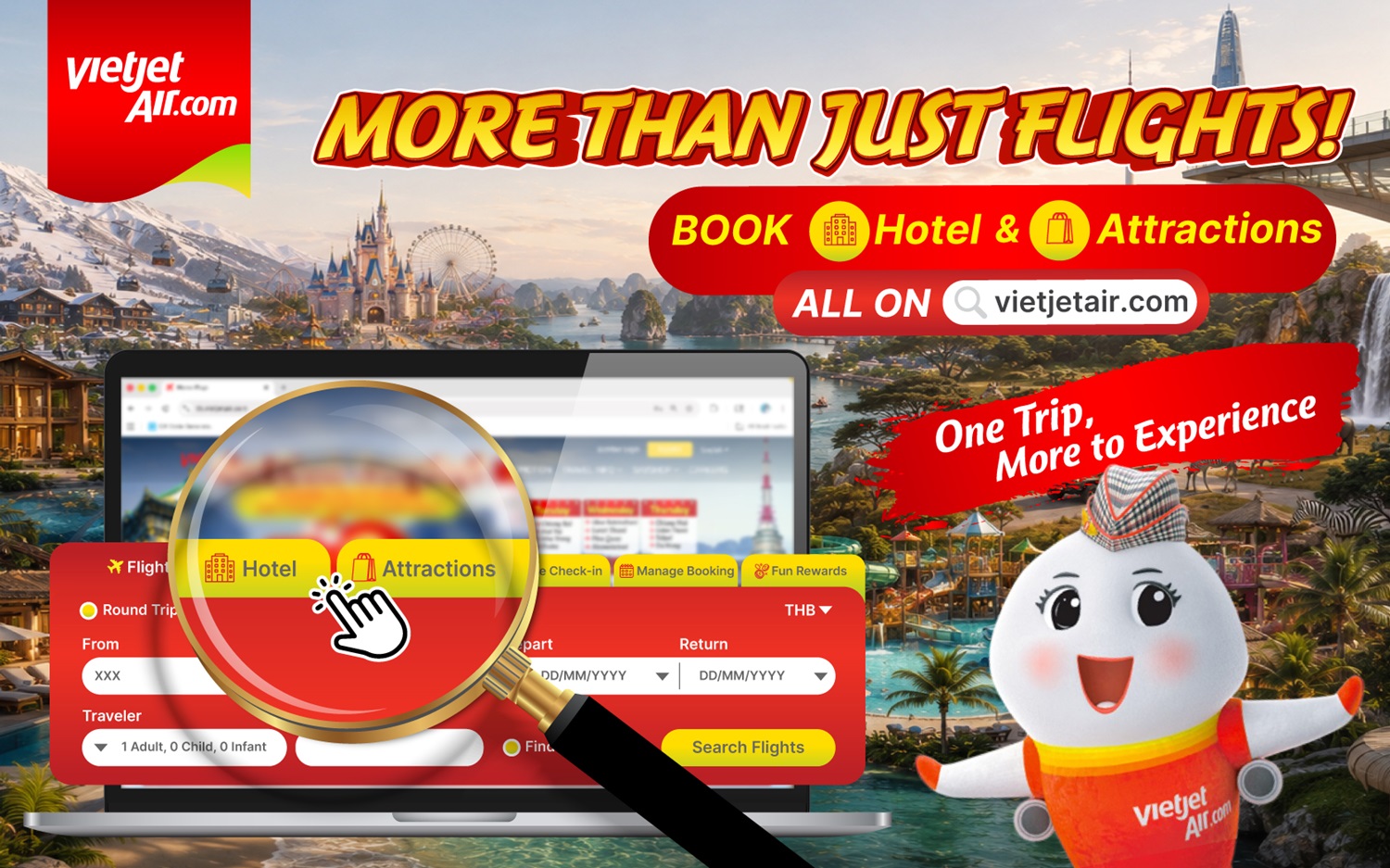 Vietjet Thailand extends travel services with integrated Hotels & Attractions  All-in-one travel experience with instant 10% discount now