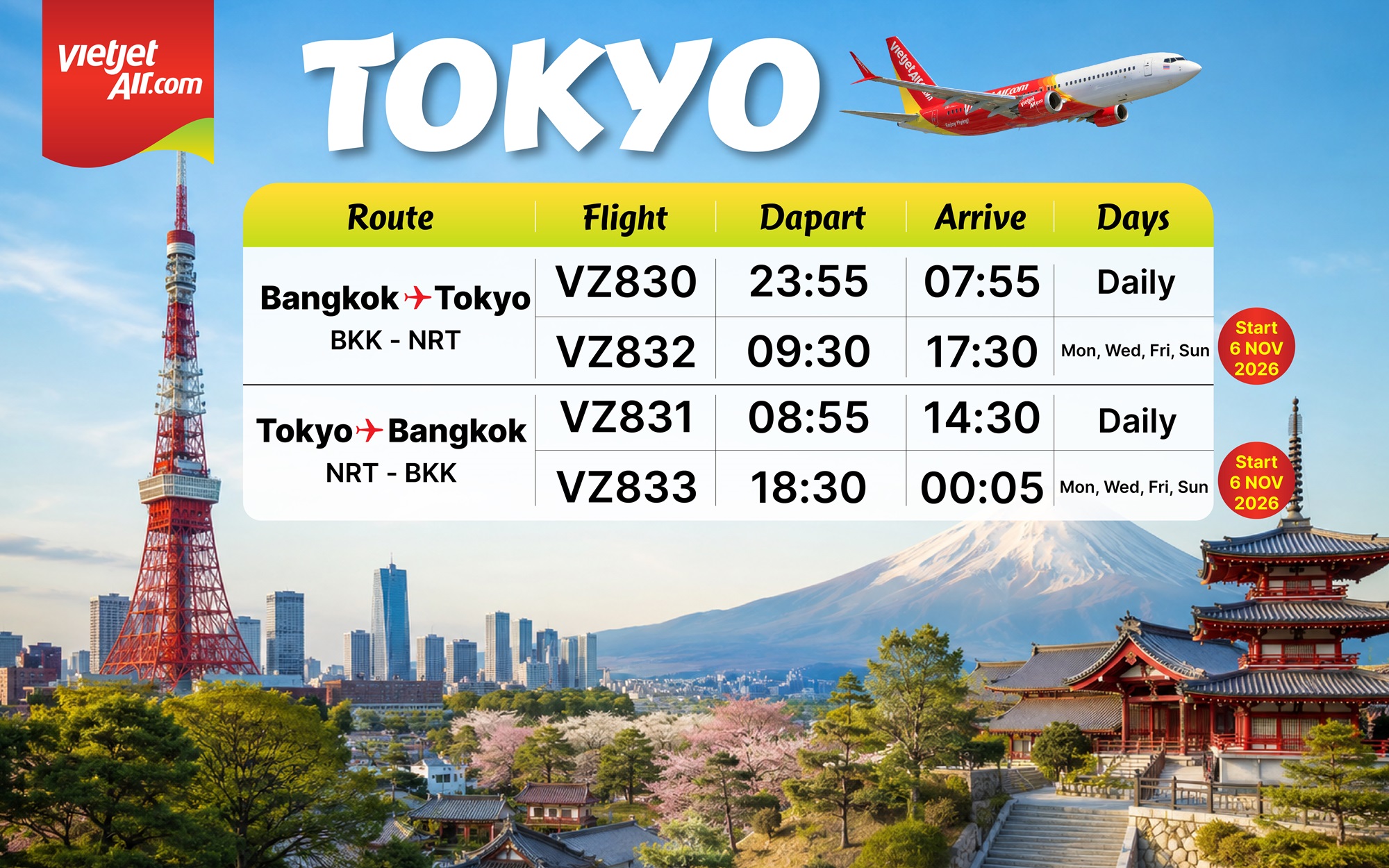 “Vietjet Thailand” Increases Bangkok–Narita Capacity to 11 Weekly Flights