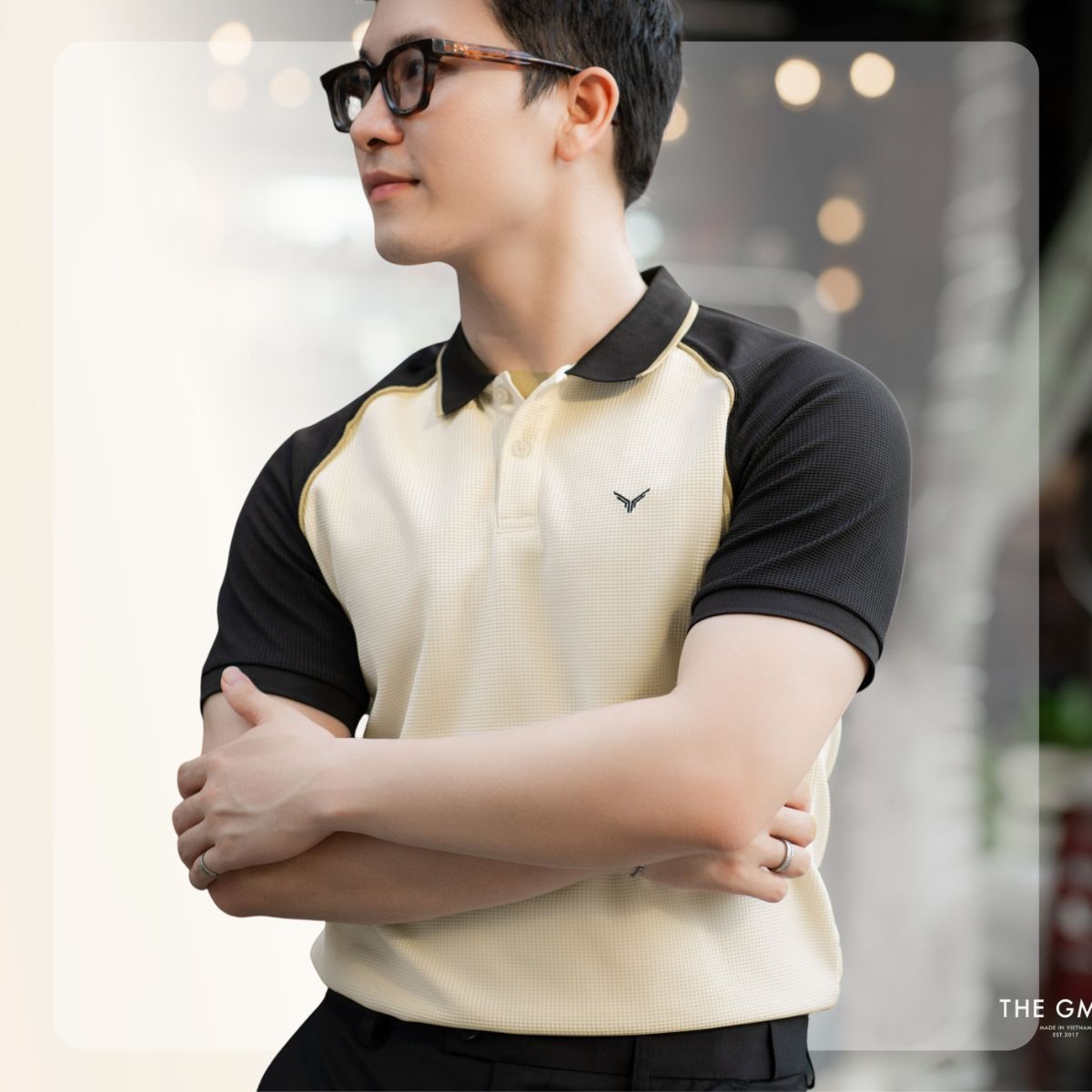 Áo Polo Waffle Raglan vải Waffle phối viền cổ, ráp vai tôn dáng - Be