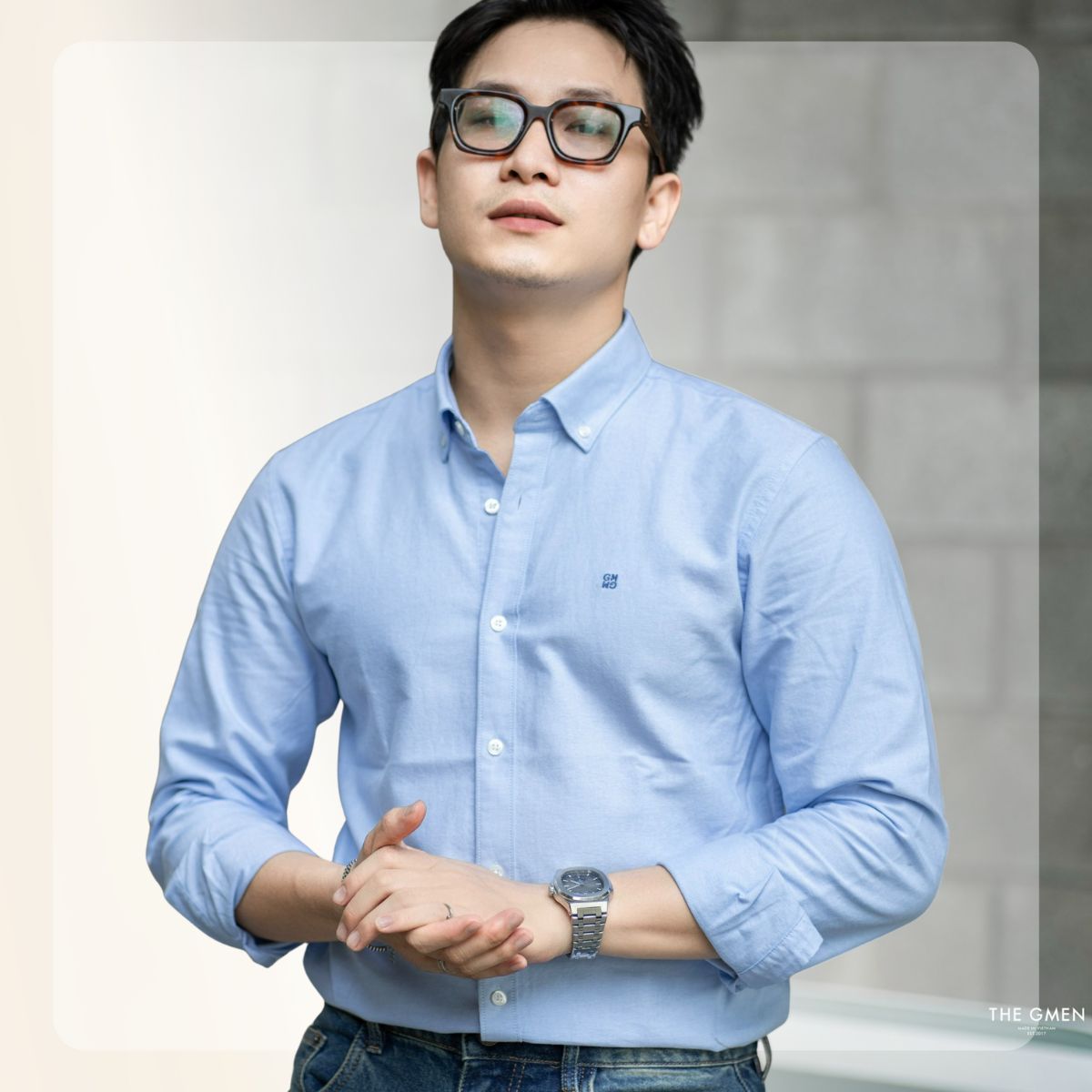 Áo sơ mi Oxford Shirts đứng form, thấm hút mồ hôi - Xanh
