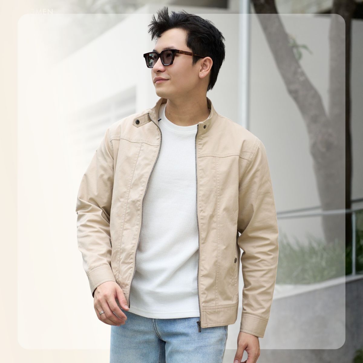 Áo khoác dài tay Mono Jacket vải kaki dày dặn, đứng form - Be