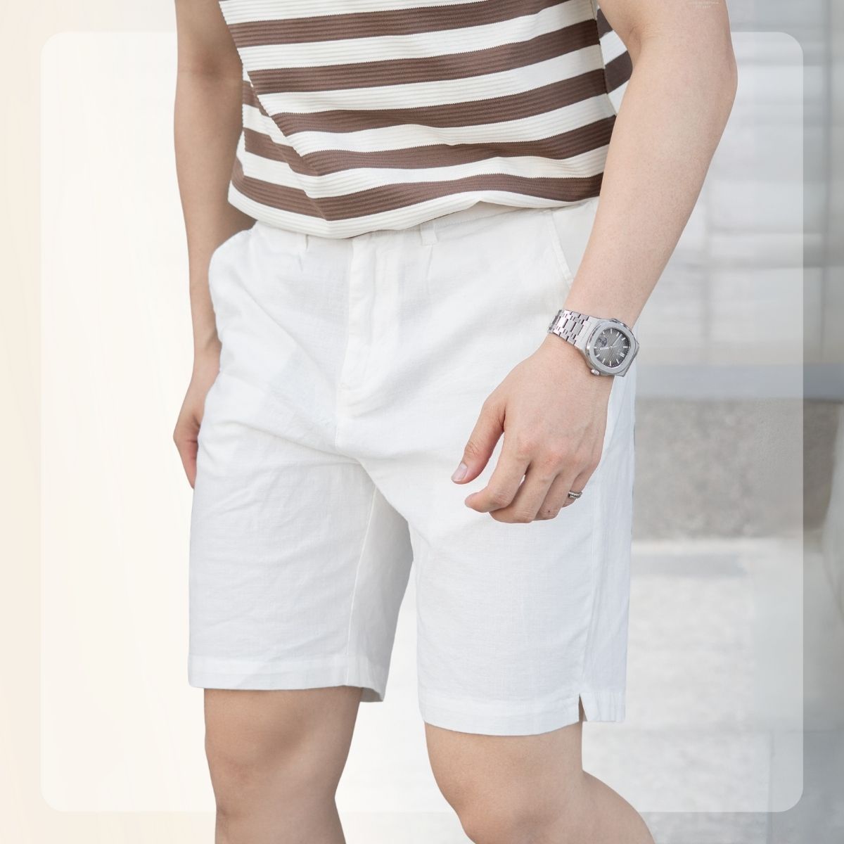 Quần  short nam L26 Linen Shorts basic - Trắng