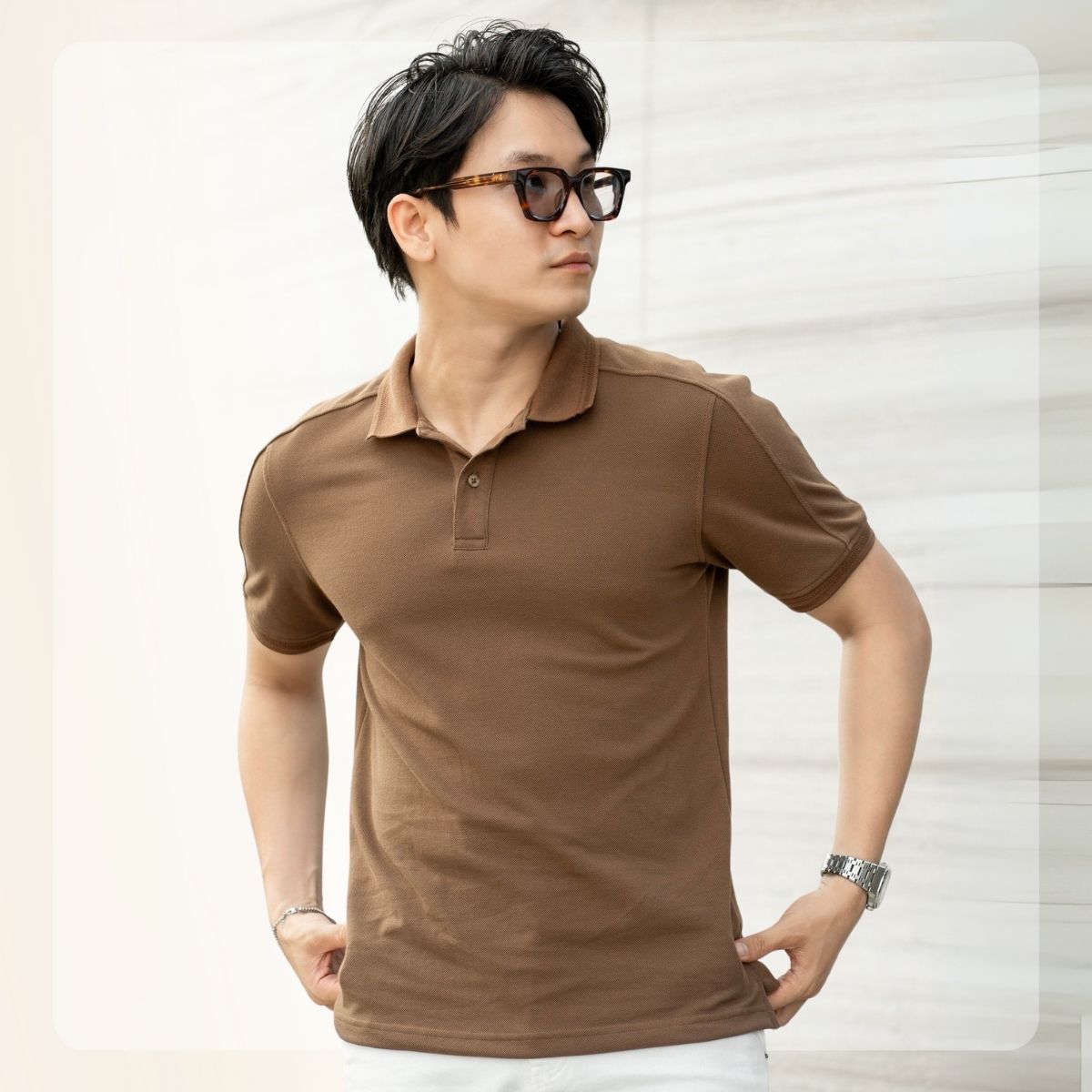 Áo polo nam Raf Polo thoáng mát, mềm mịn, thấm hút mồ hôi - Nâu