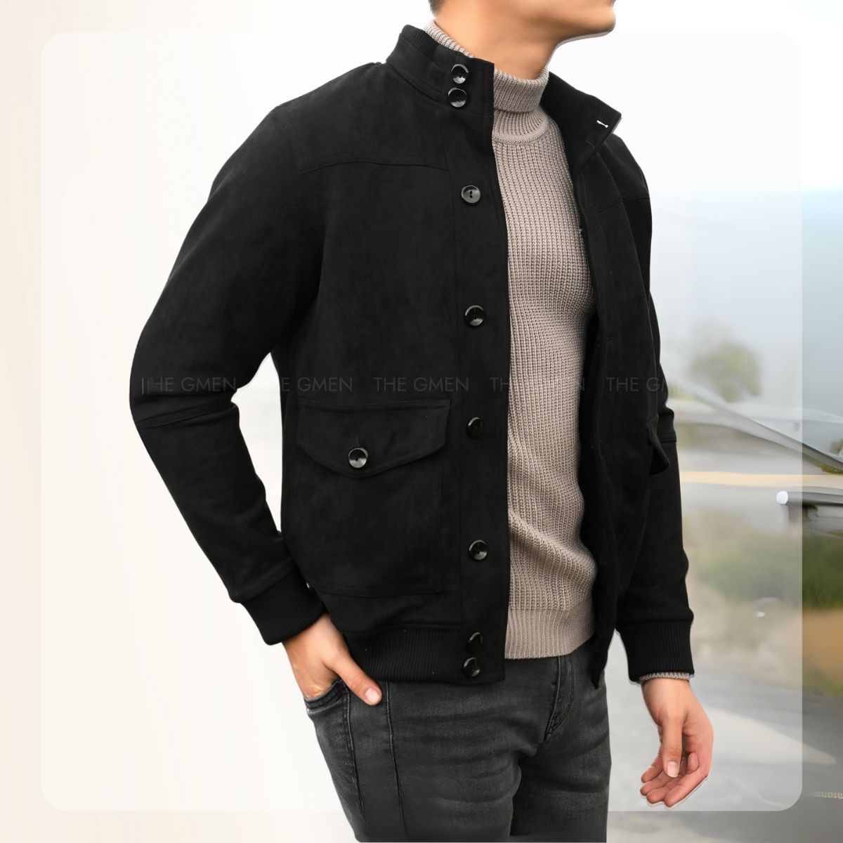 Áo khoác da lộn Suede Jacket giữ ấm tốt - ĐEN