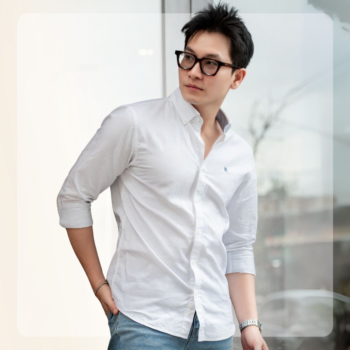 Áo sơ mi Oxford Shirts đứng form, thấm hút mồ hôi - Trắng