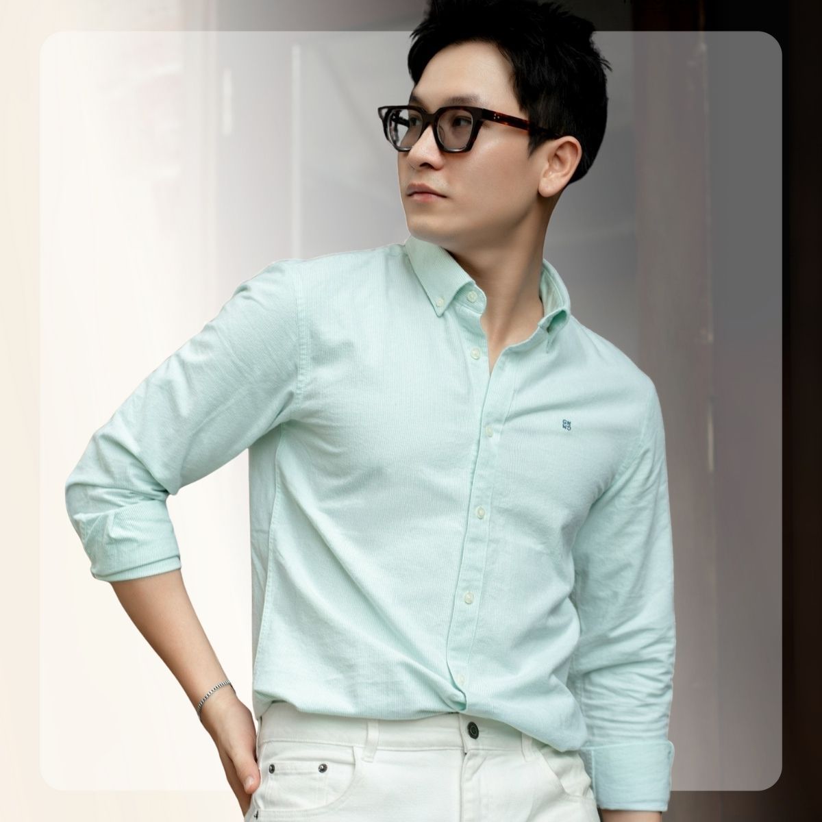 Áo sơ mi Oxford Shirts đứng form, thấm hút mồ hôi - Xanh cốm