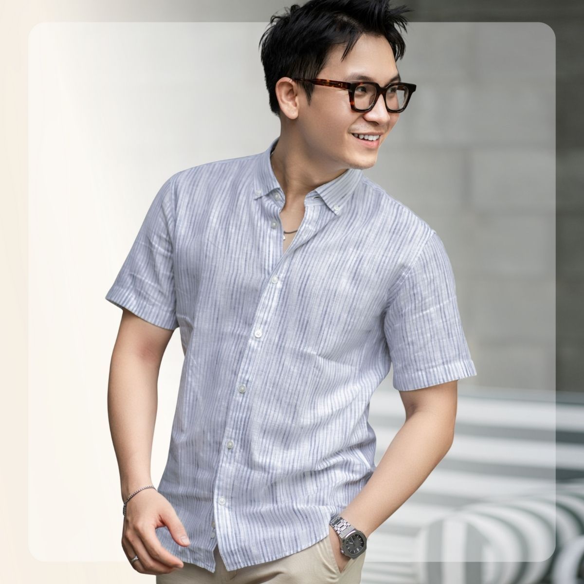 Áo sơ mi ngắn tay Linen SS Shirt form thoải mái - Kẻ sọc