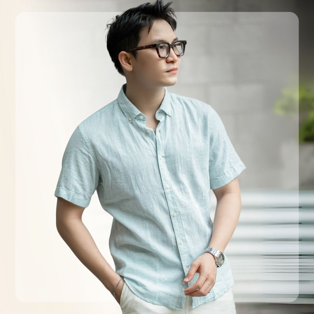 Áo sơ mi ngắn tay Linen SS Shirt form thoải mái - Xanh mint