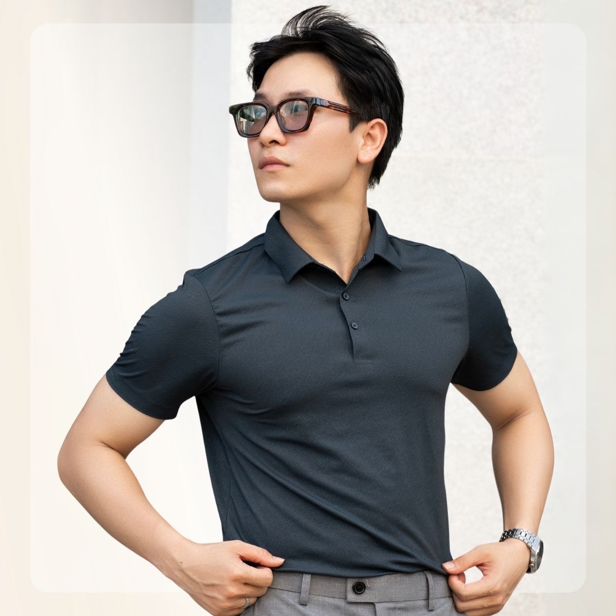 Áo polo LIGHTCOOL RAW form basic, thoảng mát, mỏng nhẹ  - Navy