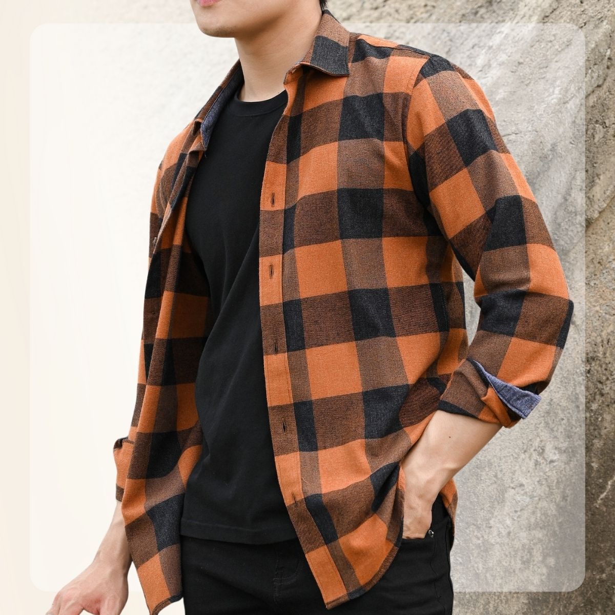 Sơ mi F23 FLANNEL OVERSHIRT - Cam