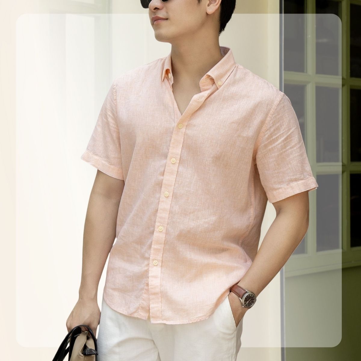 Áo Sơ mi ngắn tay Linen SS Shirt form thoải mái - Cam