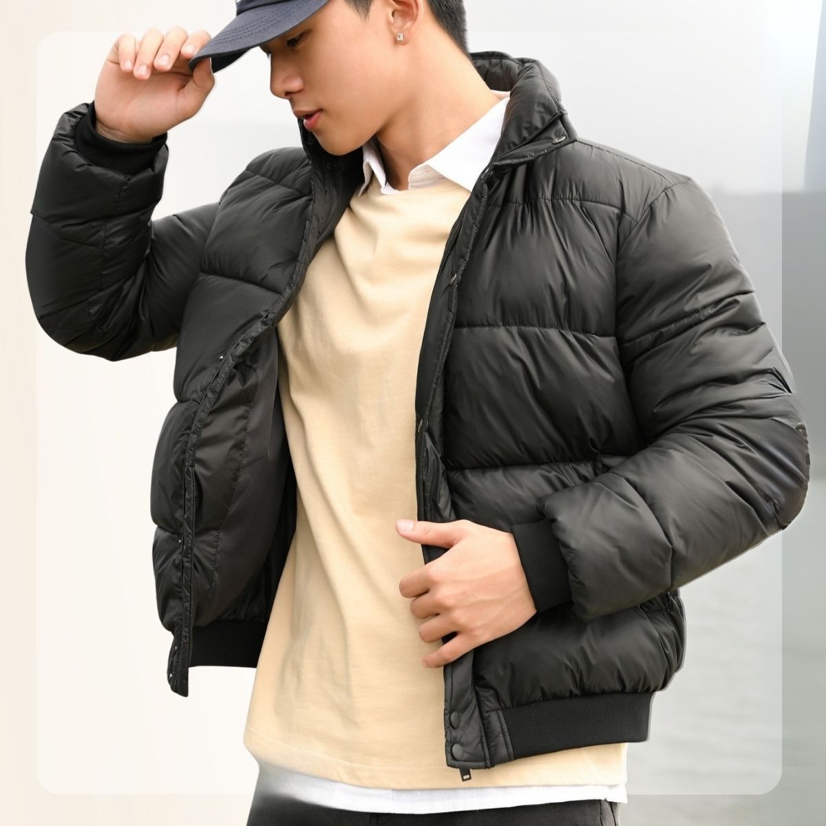 Áo khoác phao chần bông F23 Puffer jacket siêu nhẹ, cản gió, giữ ấm tốt - Đen