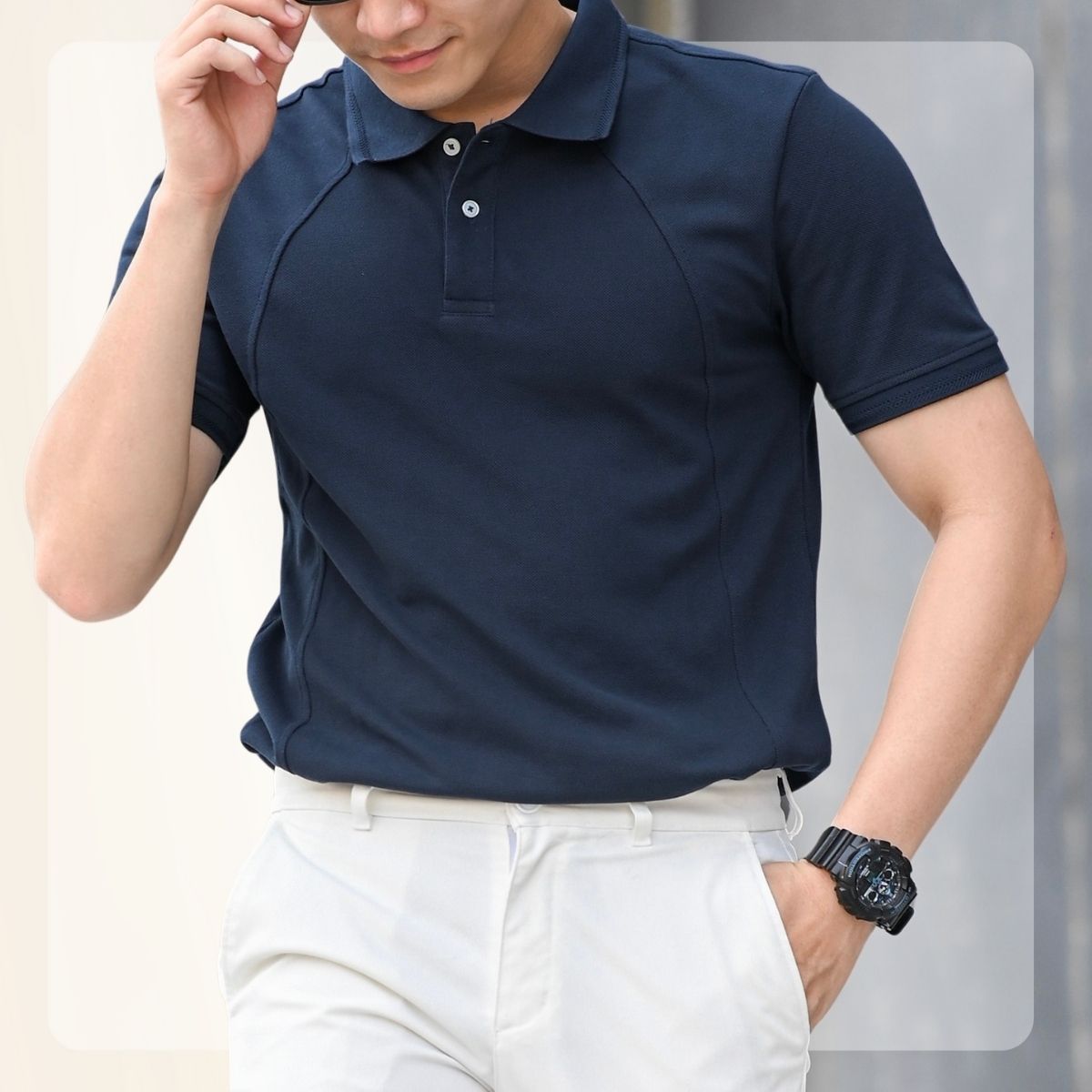 Áo Polo phối vai Raglan Polo form dáng basic tôn dáng NAVY
