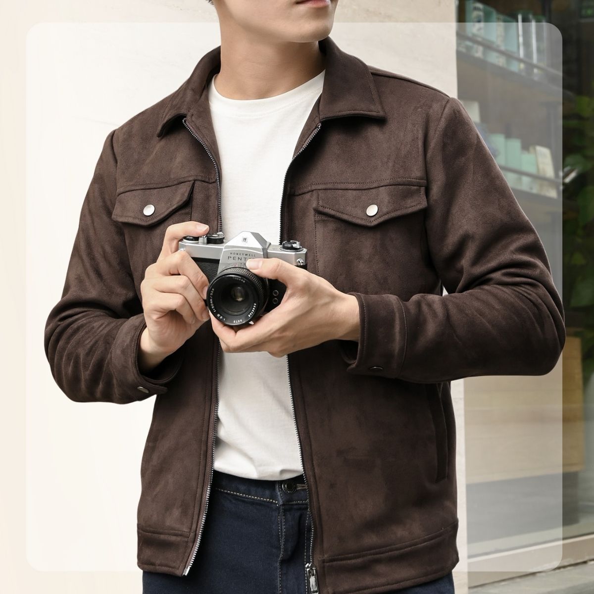 Áo khoác da lộn có túi trunker F23 DP Jacket - Nâu