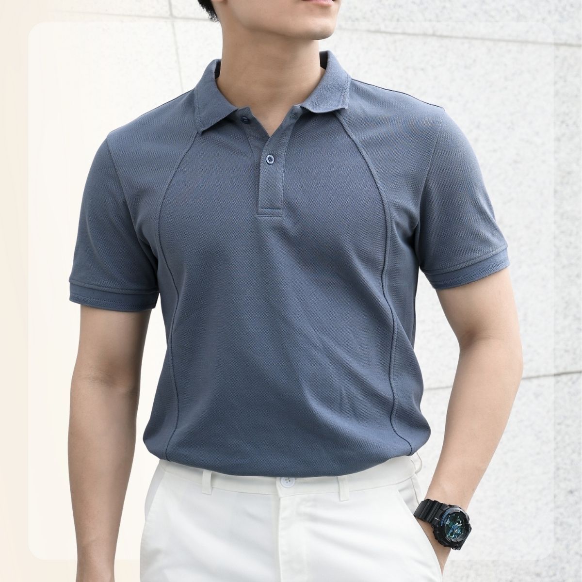 Áo Polo phối vai Raglan Polo form dáng basic tôn dáng - XANH