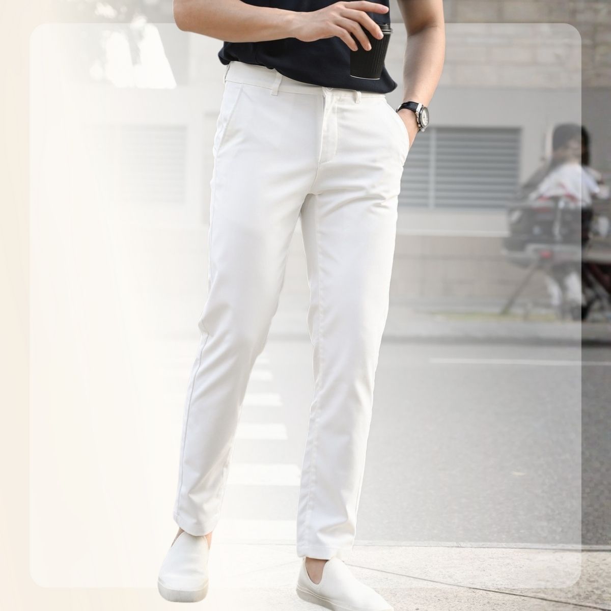 Quần vải kaki form ôm, ống đứng G24 Slim Kaki Pants   - TRẮNG