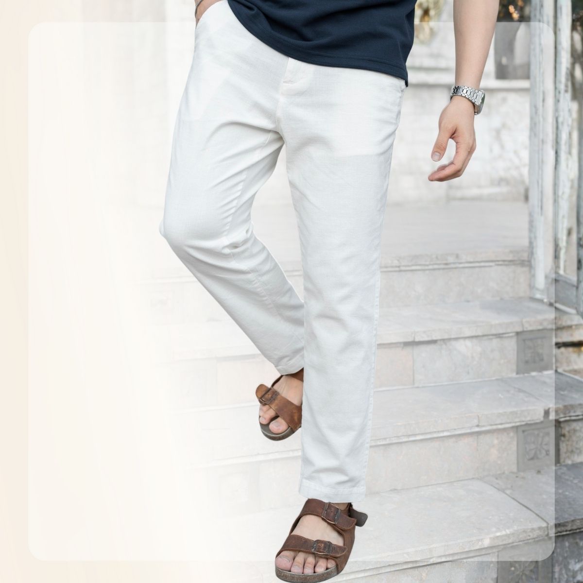 Quần dài Linen nam L24 Linen Pants form smart - TRẮNG 01