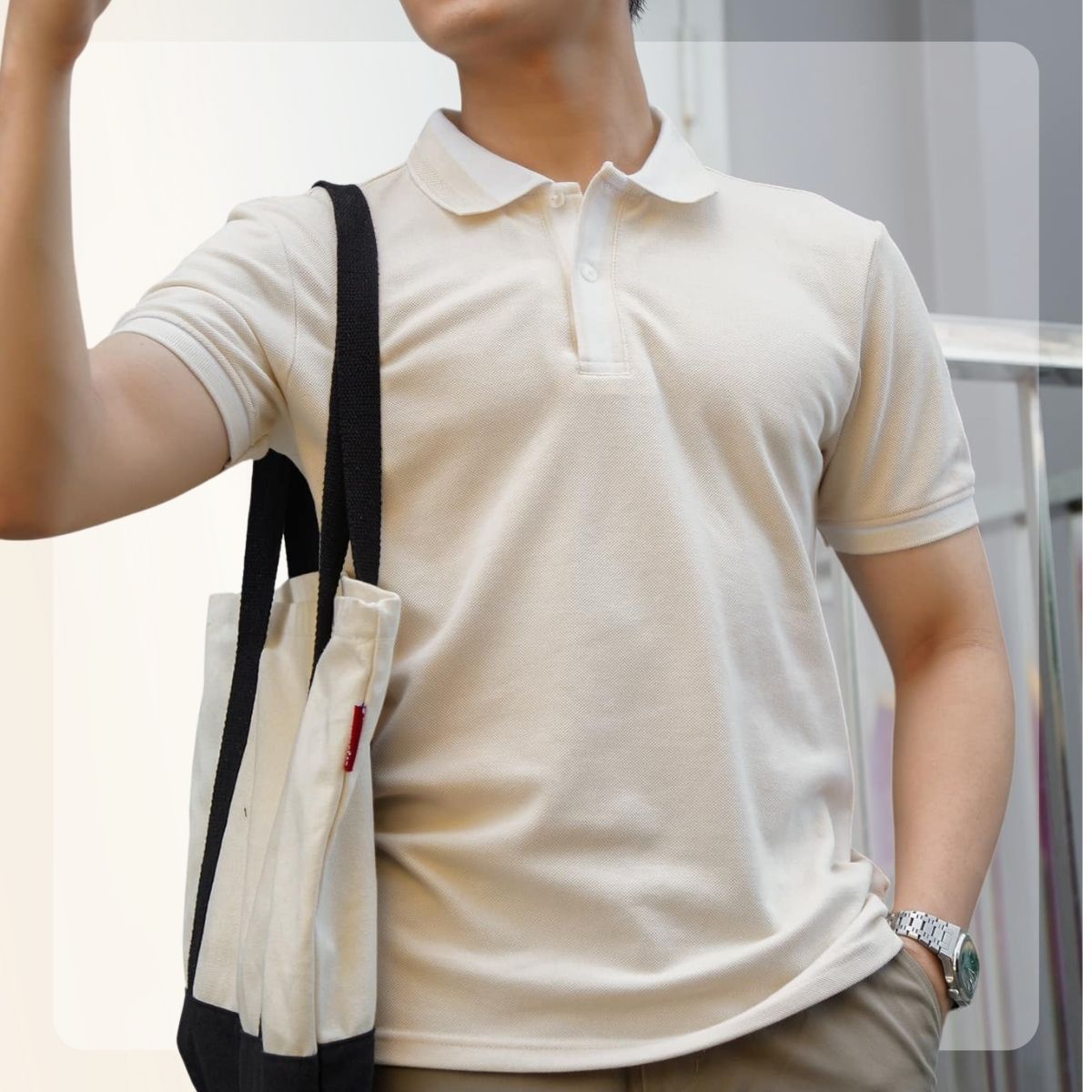 Áo polo nam phối trụ cổ basic Mid Polo Shirt - BE