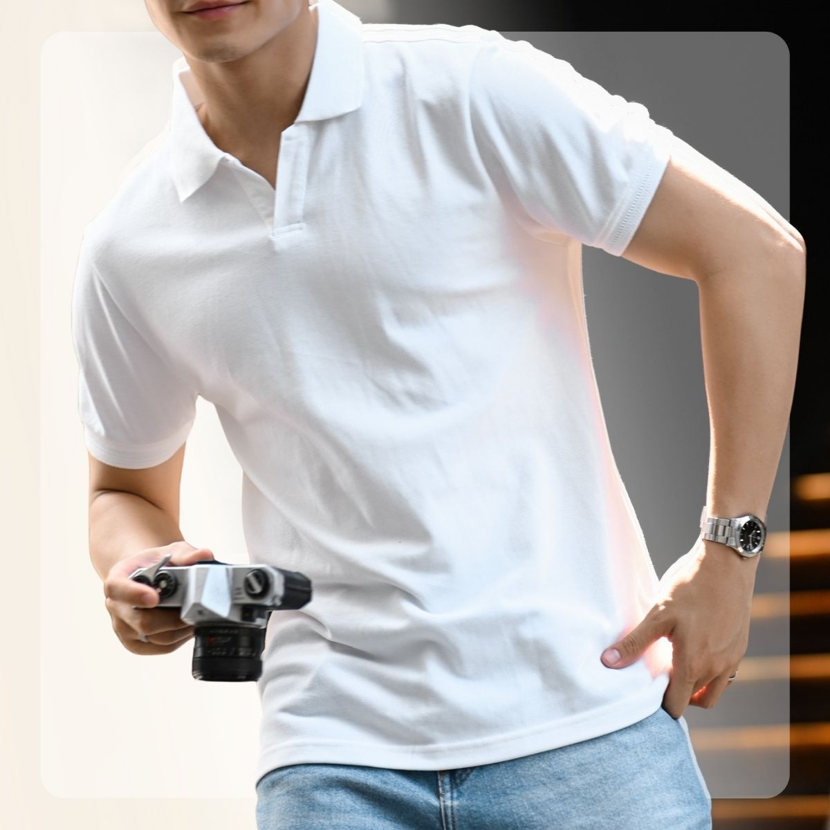 Áo polo nam cổ V Vee Polo - TRẮNG