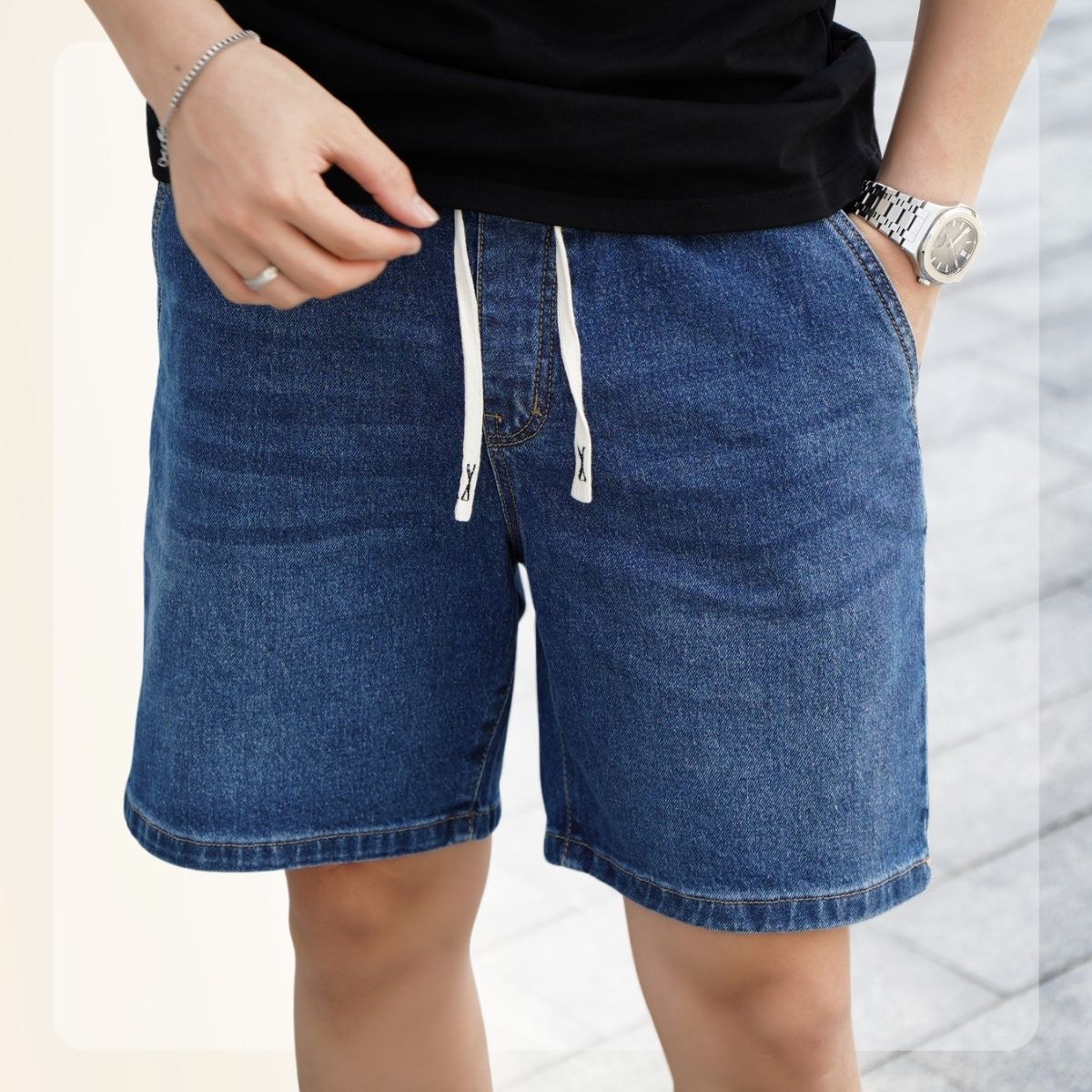 Quần Shorts Jeans nam S24 WALK Denim Shorts  form X-Smart - XANH ĐẬM