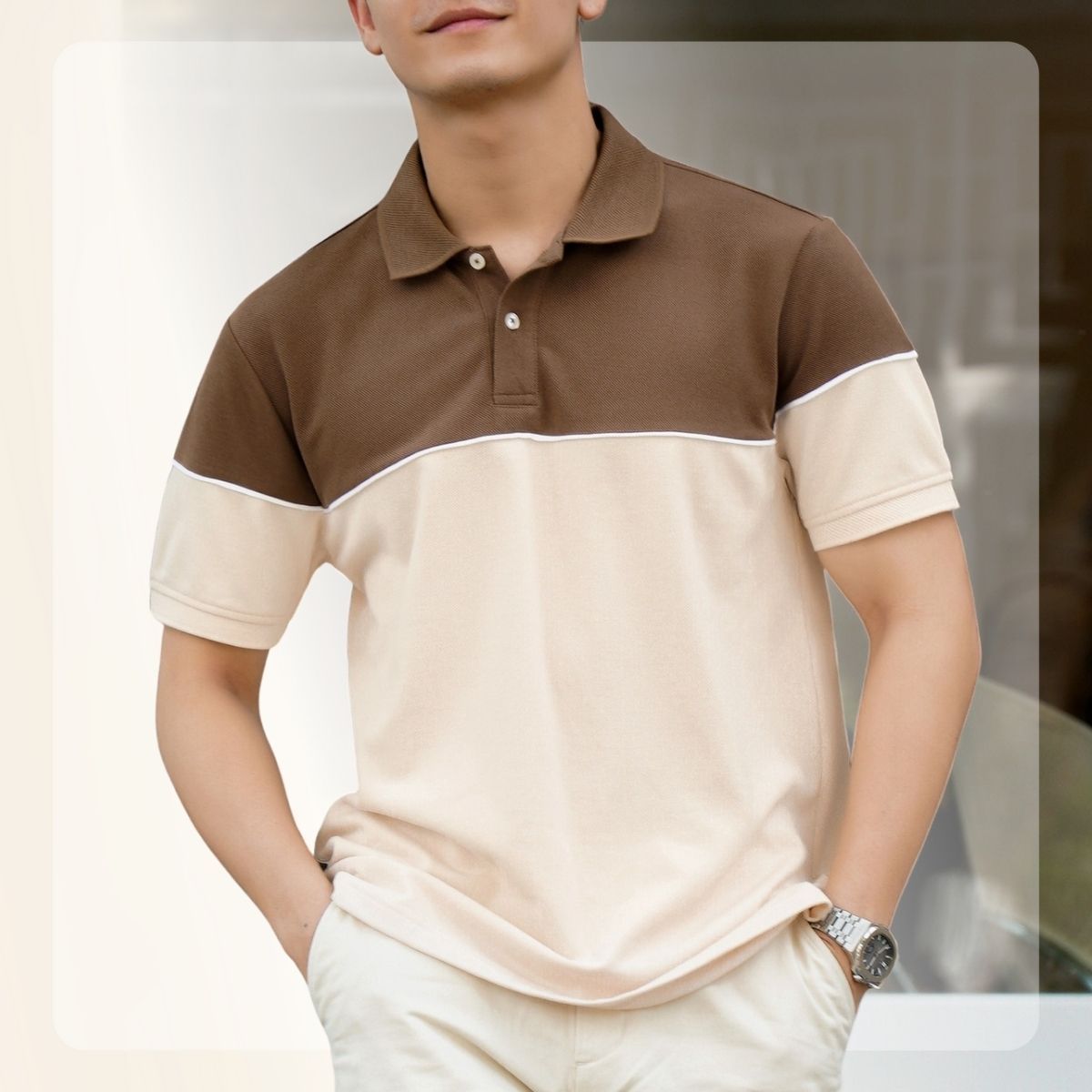 Áo polo nam phối màu Divi Polo form basic - NÂU