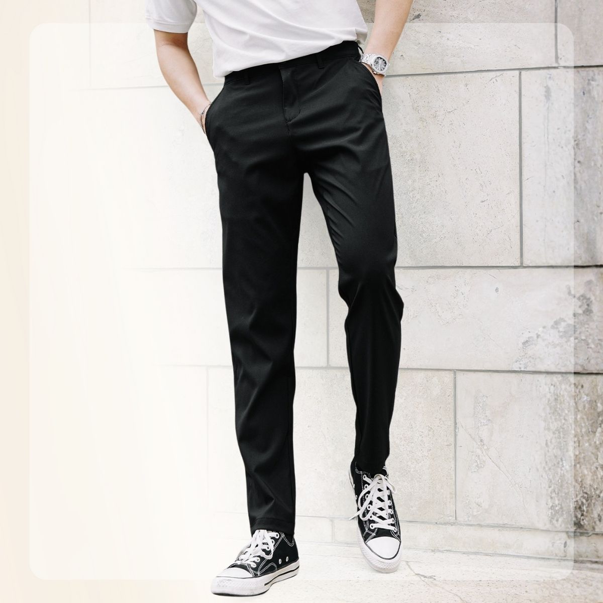 Quần gió dài Parachute form Slim bền, chống nhăn - Đen