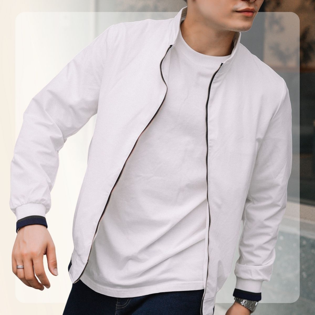 Áo khoác Kaki gió cao cấp form dáng slimfit Air Jacket - TRẮNG