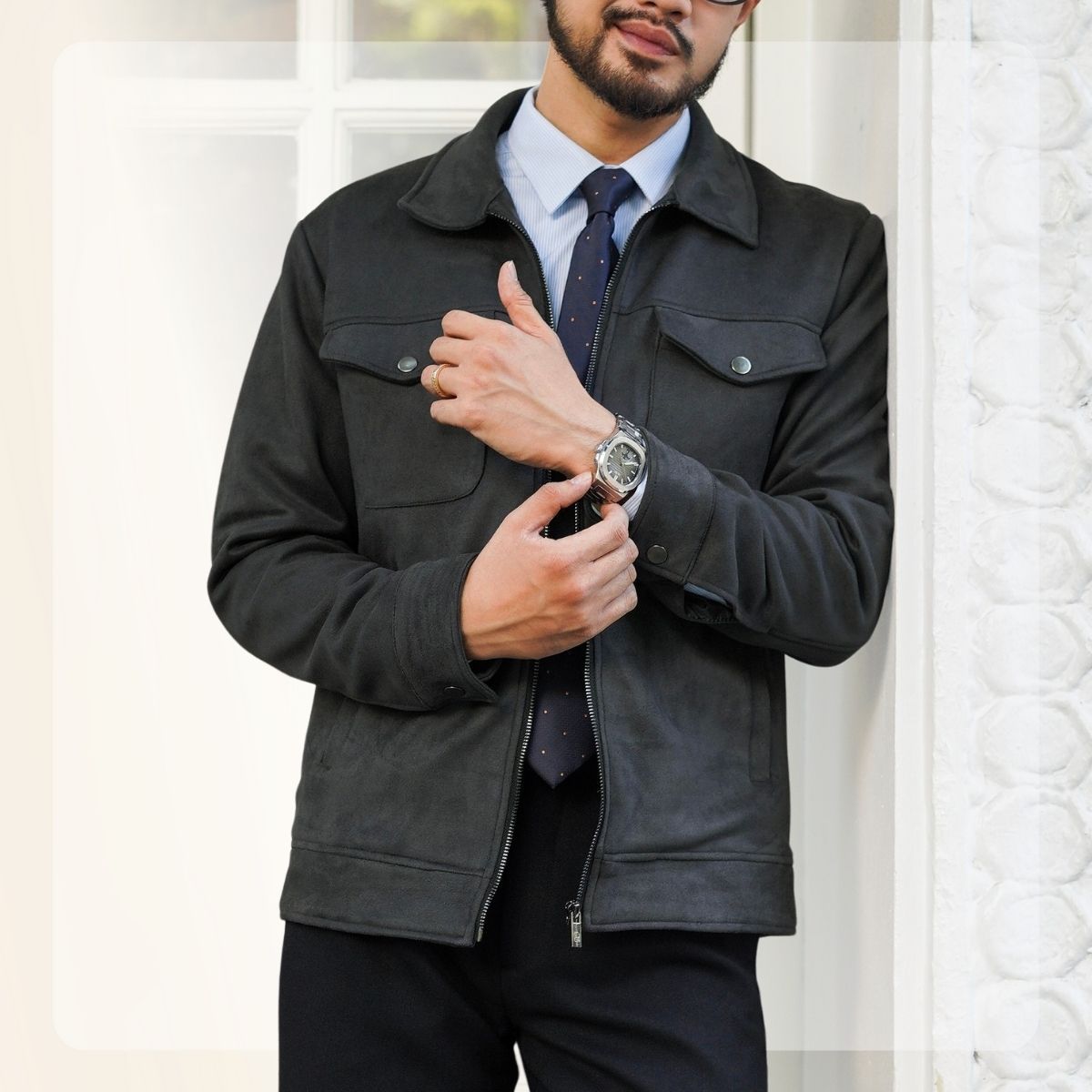 Áo khoác da lộn có túi trunker F23 DP Jacket - XÁM ĐẬM