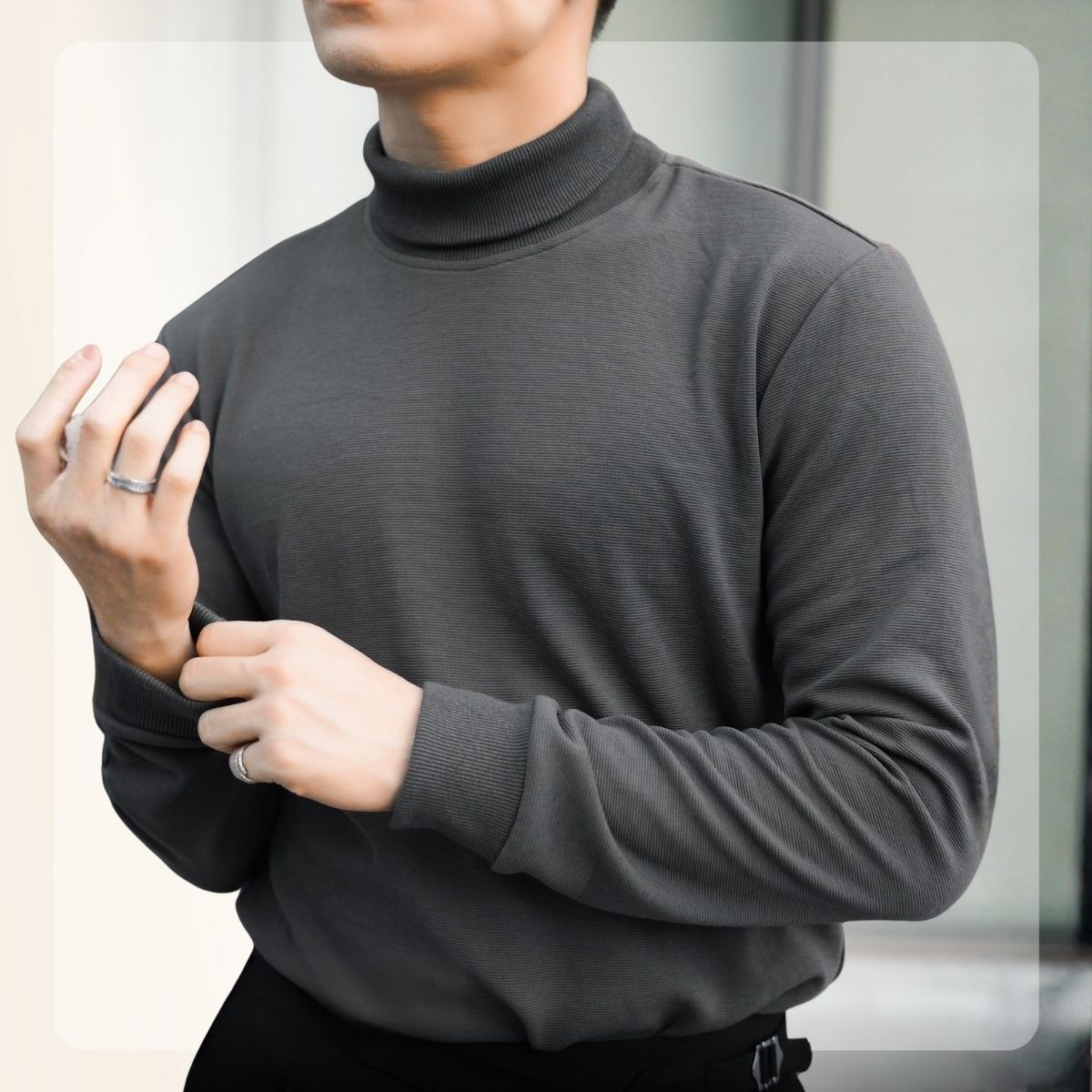Áo len cổ lọ nam F24 Wool Sweater dày dặn -  XÁM