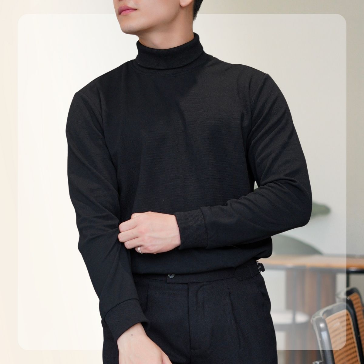 Áo len cổ lọ nam F24 Wool Sweater dày dặn - ĐEN