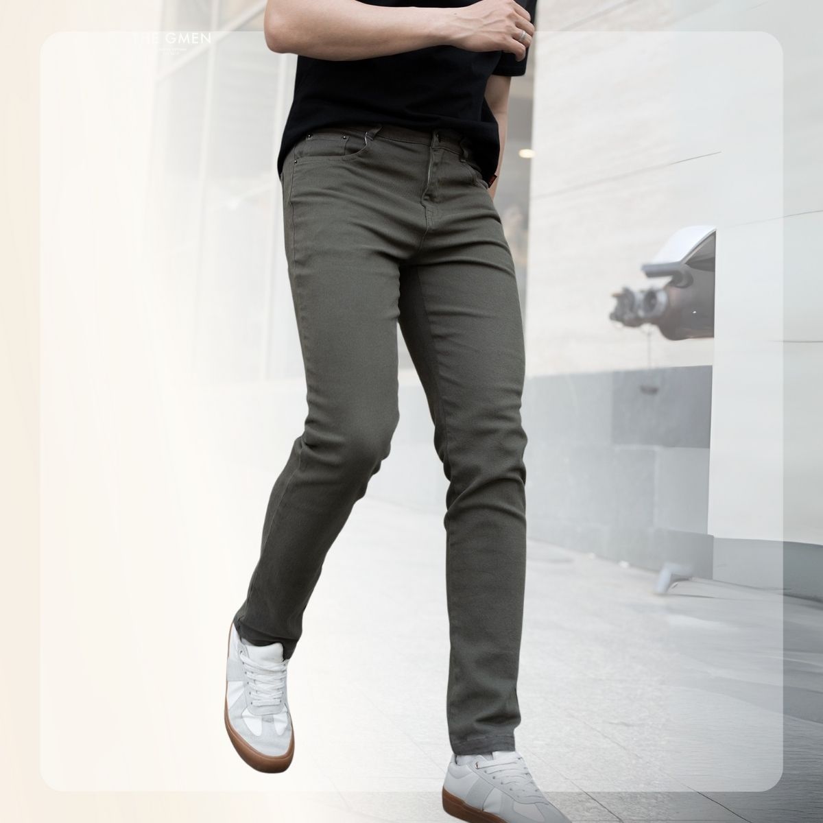 Quần dài Slim Kaki Jeans bền bỉ, form Slim - Xám