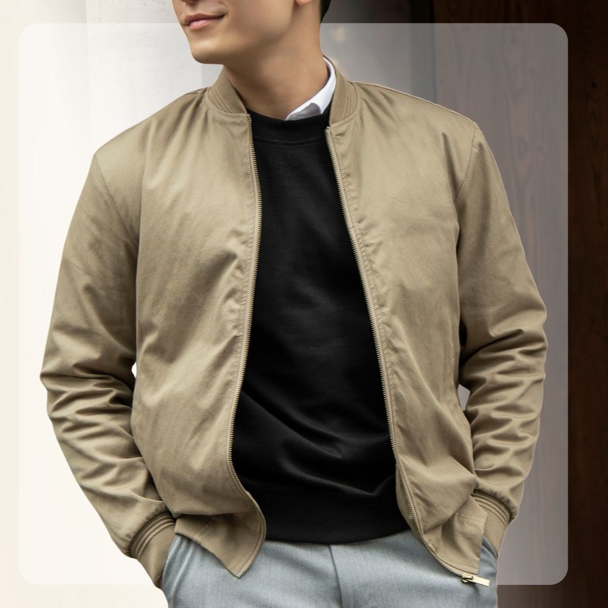 Áo khoác chần bông W25 Kaki Bomber dày dặn, thoải mái - BE