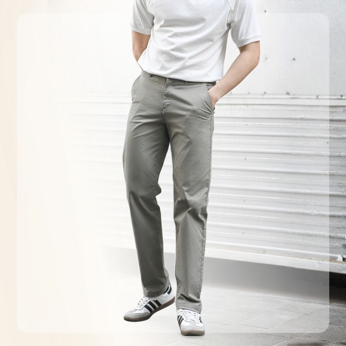 Quần kaki dáng suông trơn thoải mái S24 LOOSE KAKI PANTS - XÁM ĐẬM