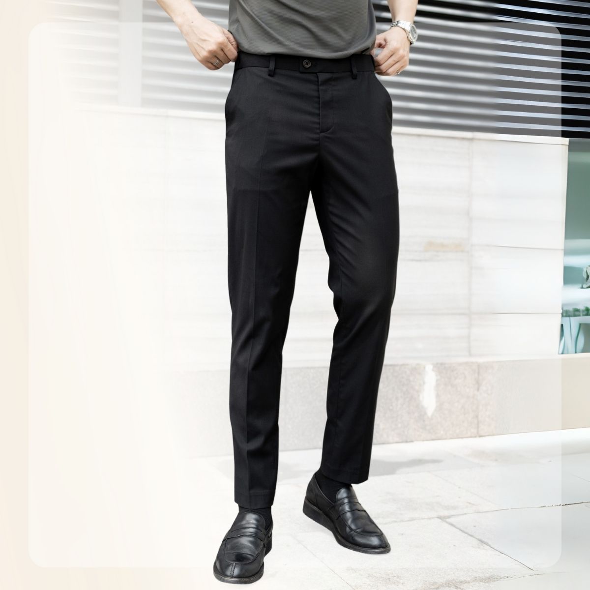 Quần âu công sở X25 Classy Trousers lưng chun ẩn, form Slim - ĐEN
