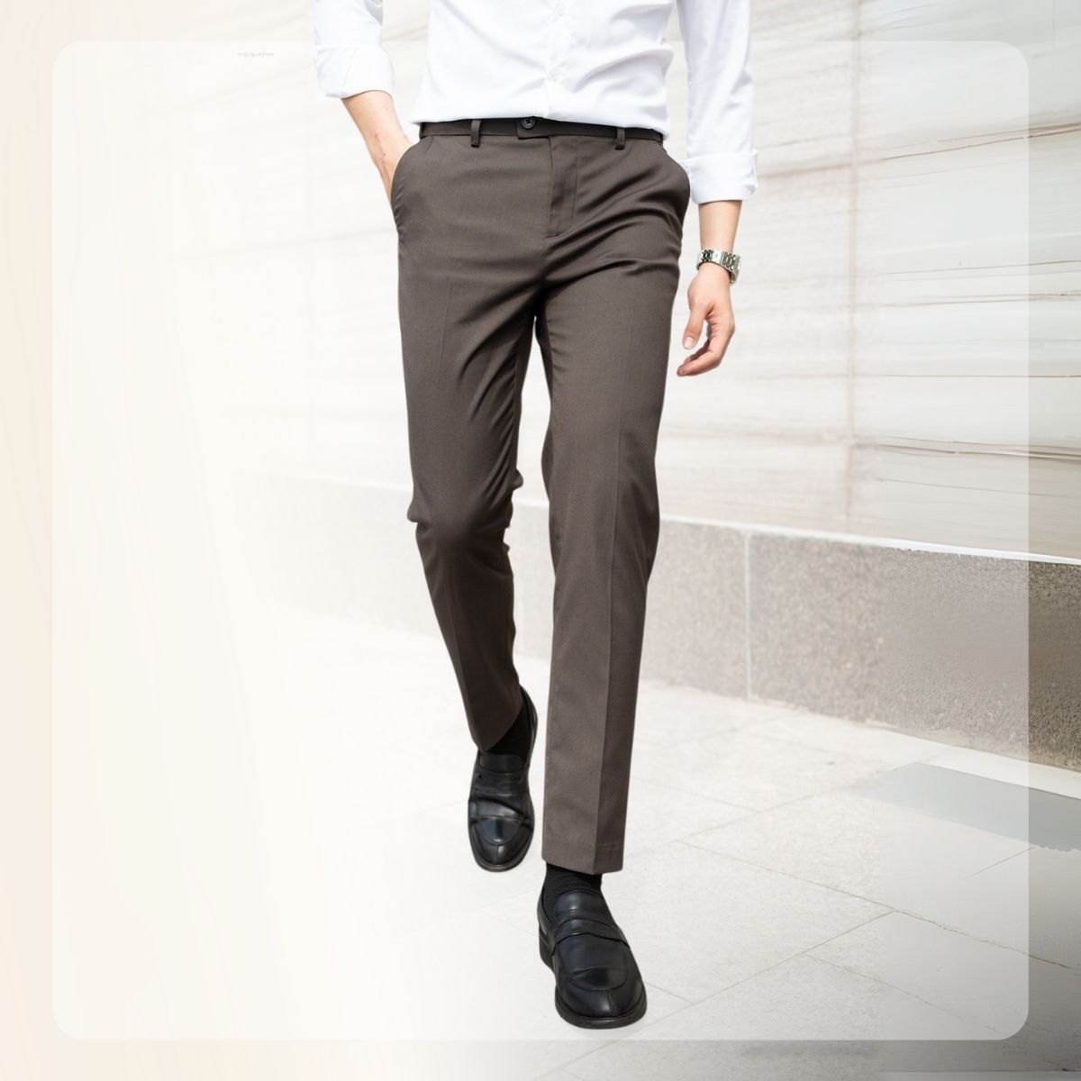 Quần âu công sở X25 Classy Trousers lưng chun ẩn, form Slim - NÂU